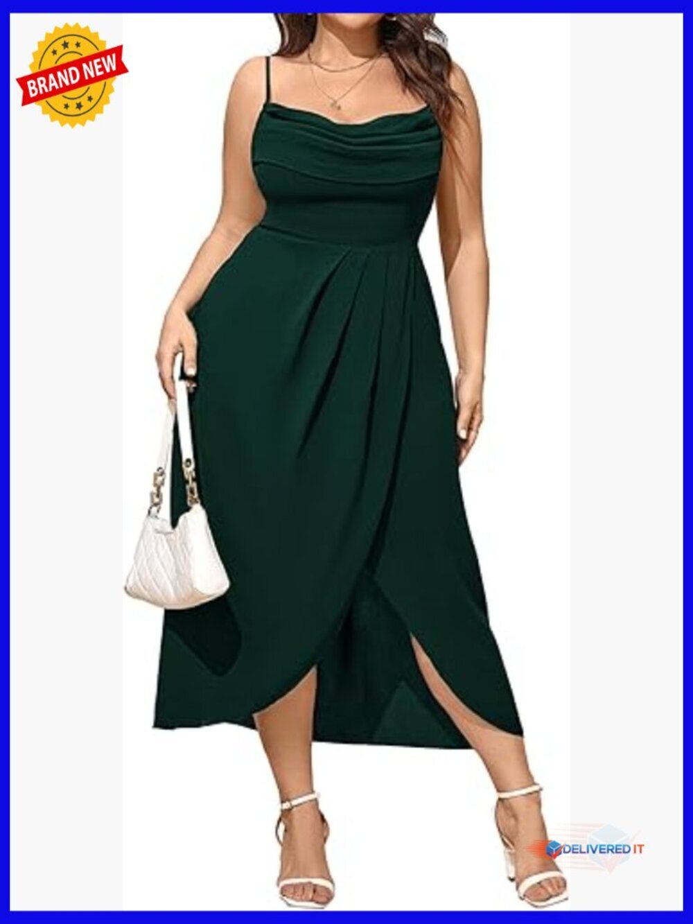 Plus Size Sleeveless Cowl Neck Wrap Cocktail Dress Spaghetti Strap Backless